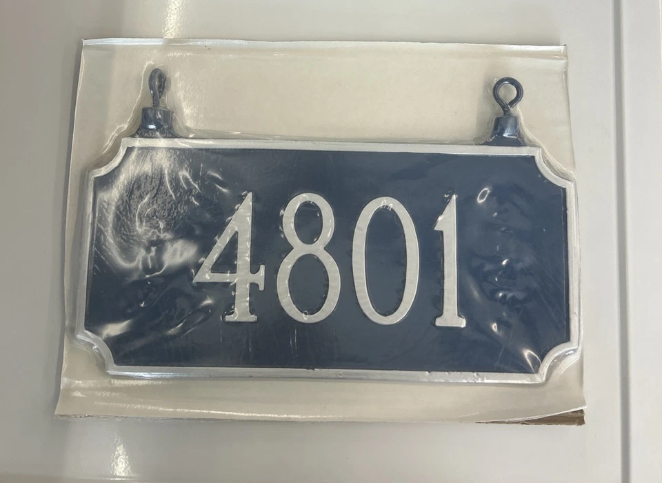 4801 House Number Sign Mailbox Fence Hanging Blue Silver/Grey 16” X 7.5” - Image 1 of 4