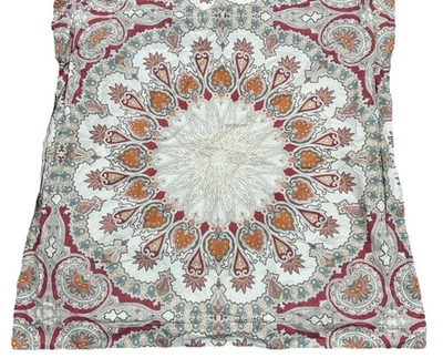 Pottery Barn Valencia Medallion Euro Pillow Sham Set 2 Ivory Orange Red Cotton - Image 1 of 4