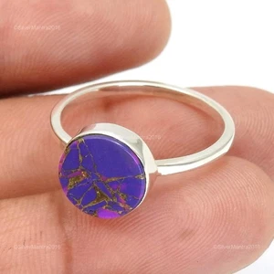 Purple Copper Turquoise Gemstone Bezel Boho Band Daughter Ring Solid Silver US 9 - Picture 1 of 10