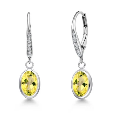 3.22 Ct Canary Mystic Topaz and Lab Grown Diamond 925 Sterling Silver Earrings - Image 1 of 4