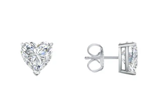 3/4 Ct Heart Lab Created Grown Diamond Earrings Studs 14K White Gold F/VS Push - Picture 1 of 3