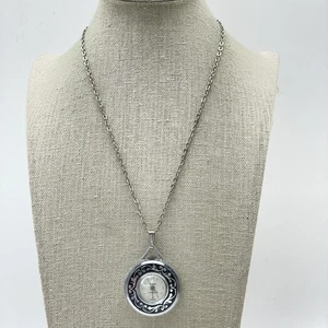 Vintage LUCERNE Watch Pendant Necklace Swiss Made Silver Tone Ornate Design - Picture 1 of 7