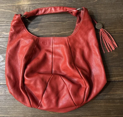 Furla Hobo Shoulder Bag Purse Handbag Red Soft Leather Slouch Large Tassel Italy - Image 1 of 4