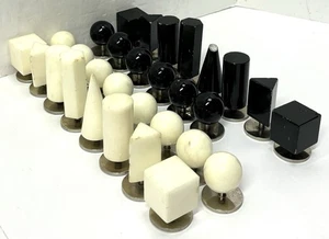 Vintage Mid Century Modern Geometric Shapes Granite? Stone Chess Set *Incomplete - Picture 1 of 15