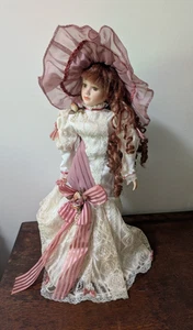 Vintage Porcelain 17" Doll with Display Stand, Stamped TL-007 - Picture 1 of 7