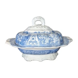 Antique 1830s Blue Transferware Vegetable Tureen Server ~ Delphi ~ William Adams - Picture 1 of 10