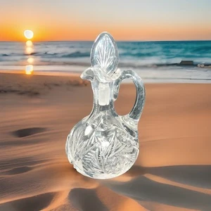 Beautiful Vintage Crystal Clear Cut Glass Cruet With Stopper Oil Vinegar 6.5” - Picture 1 of 15
