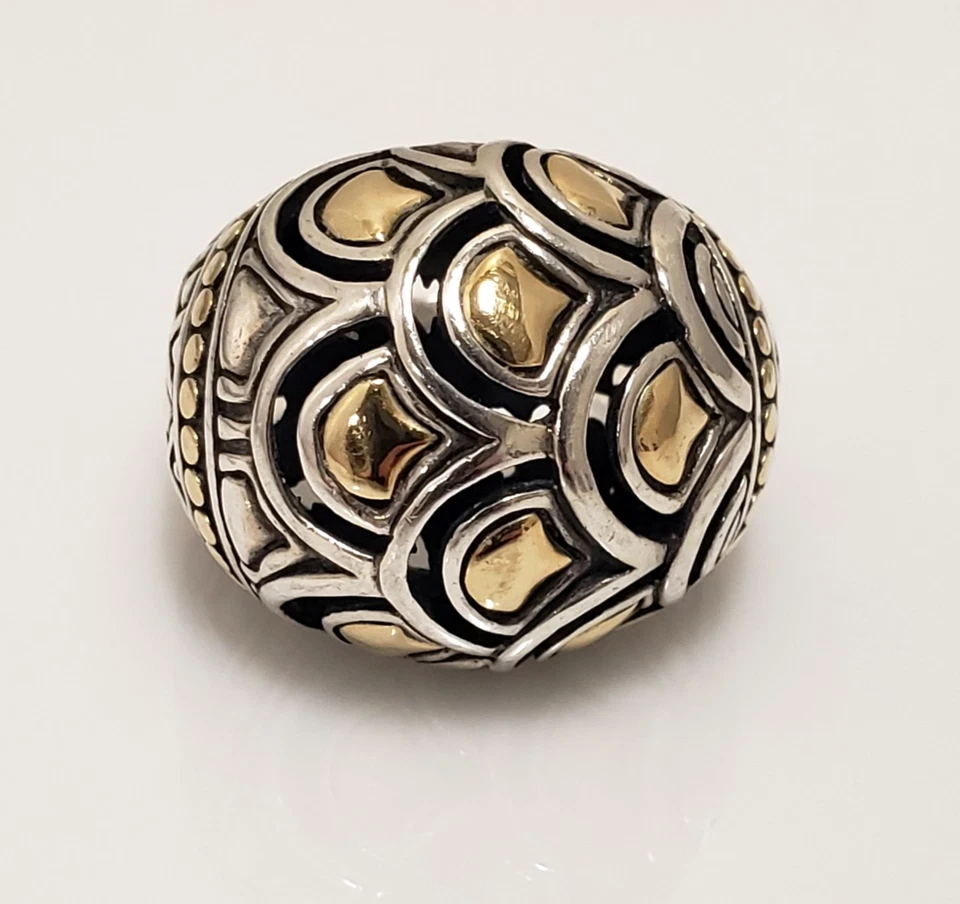 Anillo John Hardy Plata Esterlina Oro Amarillo 18k Escala Naga Cúpula Talla 6 Foto 1 de 4