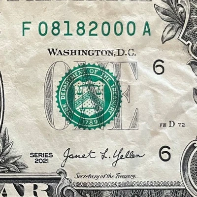 August 18, 2000 (08182000) One Dollar Fancy Serial Number Birthday Note - Image 1 of 3