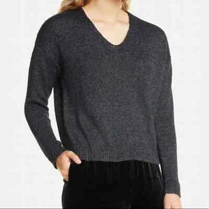 Eileen Fisher V-Neck Sweater Pullover Shimmer Linen Knit Blue Silver Size M $268 - Picture 1 of 8