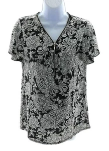Claudia Richard Womens Black and White Paisley Top Size Small - Picture 1 of 3