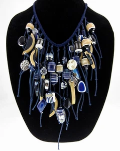 Collar Pechera Chico's Simone 20" Grueso Cuentas Occidental Destacado Resina Azul Marino - Imagen 1 de 7