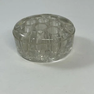 Vintage Clear Glass 13 Hole Flower Frog Round Footed 5" Good Weight Vase Decor - Picture 1 of 4