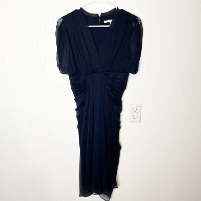 Vestido Diane von Furstenberg Seda Chifón Tull Midi Azul Marino Talla 4 Usado en Excelente Condición Foto 1 de 4