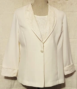 Vintage BEDFORD FAIR Women's Blouse & Jacket Blazer 2pc Set Ivory Lace 14P - Picture 1 of 13