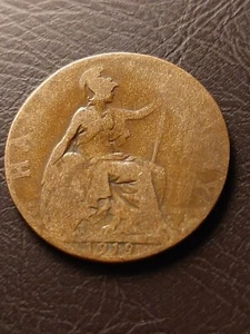 1919 Half Penny George V Great Britain UK Copper Coin Half Cent - Picture 1 of 2