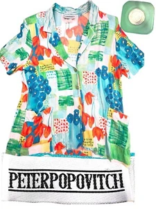 Vintage Peter Popovitch BRIGHT FLORAL GEOMETRIC PRINT LARGE RAYON BOHO HIPSTER - Bild 1 von 8