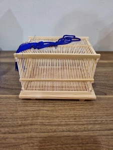 Small Insect Cricket Cage Wooden With Purple String Bamboo Insect Basket - Picture 1 of 9