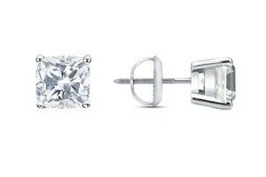 4.50 Ct Cushion Created Diamond Earrings Studs Real 18K White Gold Basket Screw - Picture 1 of 3