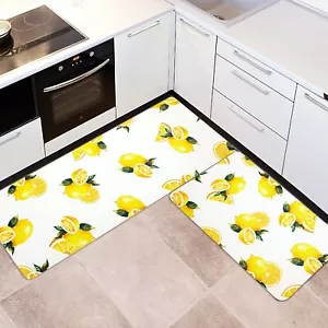 RosieLily Lemon Kitchen Rugs and Mats Set of 2, Anti Fatigue Floor Mat, Water... - Picture 1 of 7