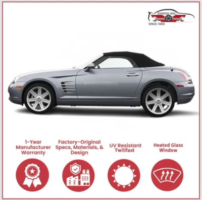 Convertible Soft Top 2004-2008 Chrysler Crossfire, DOT Heated Glass Window Black - Image 1 of 2