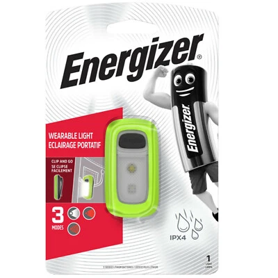 ENERGIZER WEARABLE BIKE LIGHT LED BRIGHT TORCH IPX4 3 MODES RED / CLEAR CLIPON - Image 1 of 3