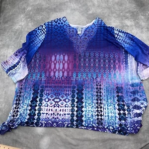 Catherines Top Damen 5XLarge 34/36 W blau lila verziert Batik Tunika Boho - Bild 1 von 11