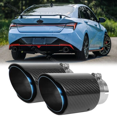 Puntas de escape dobles de acero quemado de fibra de carbono de 2,5" a 3,5" OD para Hyundai Elantra N Foto 1 de 4