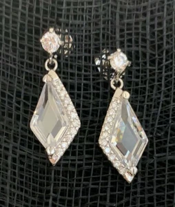 Quality Platinum Silver Plated Rhombus Zircon Crystal Dangle Drop Earrings Gift - Picture 1 of 3