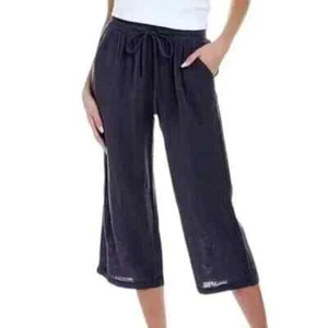 Calme Johnny Was XL Cropped Drawstring Pull-On Pants ~ 100% Cotton Gauze ~ Gray - Picture 1 of 3