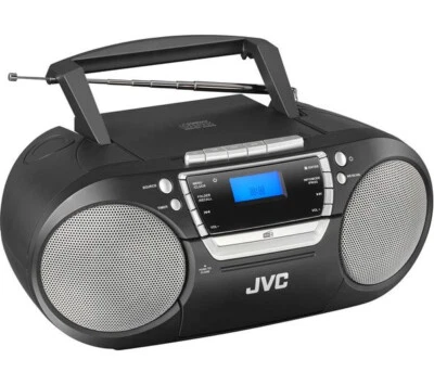 JVC BOOMBOX WIRELESS BLUETOOTH DAB+ FM BLACK CD CASSETTE PLAYER USB RC-D322B - Image 1 of 4
