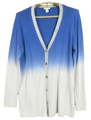 SC001133 CHICOS Mujer Algodón Cárdigan Suéter Manga Larga Azul Plata Talla 1 S Foto 1 de 4