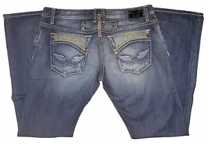 New Mens Robins Jeans D5525 Zipper Yellow Studded Stones Straight Leg Sz 40 - Picture 1 of 2