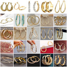 Yellow Gold Plated Hoop Earrings Romantic Women White Sapphire Wedding Jewelry