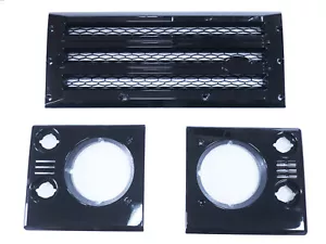Front Grille+Head Lights Lamp Surrounds for Land Rover Defender - Gloss Black - Picture 1 of 9