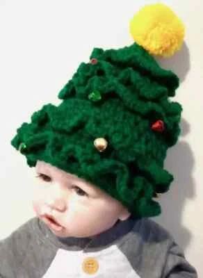 crochet handmade baby hat christmas tree photo prop newborn to 0-6month new - Image 1 of 3