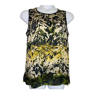 Vince Camuto Blouse 1X Sleeveless Beaded Green Yellow Cream Abstract Pullover - Picture 1 of 11