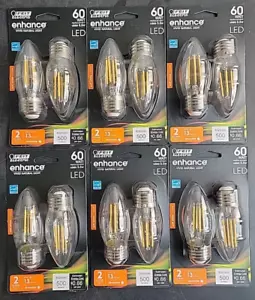 12-PK FEIT Electric Enhance 60W B10 Candelabra LED Bulb Soft WT BPETC60927CAFIL - Picture 1 of 24