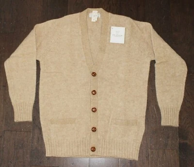 New vtg 70s 80s BRAEMAR Cardigan Sweater Men's MEDIUM M Beige Shetland Wool NOS - Image 1 of 4
