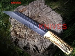 15" Premium Hand Forged J2 Steel Hunting Viking Tanto Knife Stag Antler Handle - Picture 1 of 1