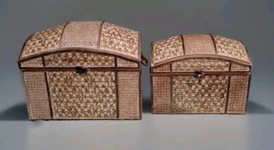 Cofres de almacenamiento de madera tejidos de mimbre para anidación de colección Foto 1 de 4