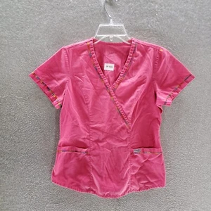 Crayola Threads by Barco Women Scrub Top Small Pink Rainbow Stitching READ - Picture 1 of 11