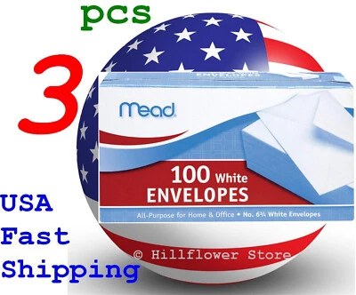 3 box Mead 75100 3 5/8 X 6.5 #6 100 piece/box white envelope with free trk# - Image 1 of 4