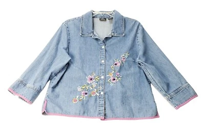 Chaqueta vaquera New York Company para mujer XL azul botón delantero manga larga bordada Foto 1 de 4