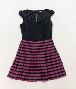 BeBop Women's Dress Size M Black Purple Striped Fit & Flare - Picture 1 of 13
