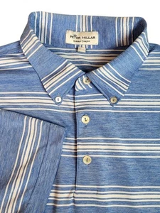 Peter Millar Summer Comfort Blue Striped Logo Golf Shirt - LARGE - Picture 1 of 6
