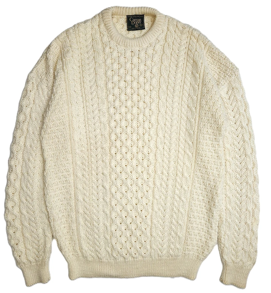 Carraig Donn Men's Aran 100% Merino Wool Cable Knit Irish Sweater Size LARGE - Image 1 of 4