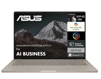 ASUS Zenbook A14 14" WUXGA Snapdragon X Plus X1P-42-100 16GB RAM 512GB SSD W11H - Image 1 of 4