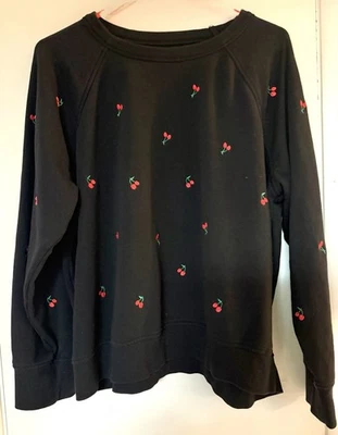 LOU & GREY Embroidered XL Sweatshirt Black Cherries Fun - Image 1 of 3