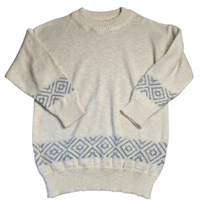 Vintage Sweater Medium Made in USA Cream Acrylic Nordic Retro Ski Lodge Preppy - Picture 1 of 12